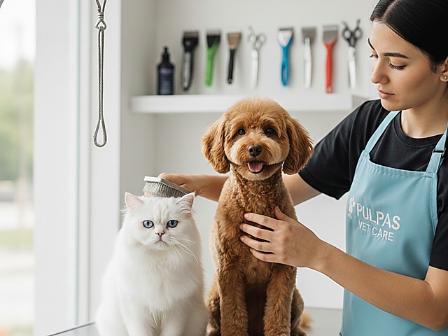 Professional pet grooming care with gentle coat brushing and styling at Pulpa's Veterinary Clinic